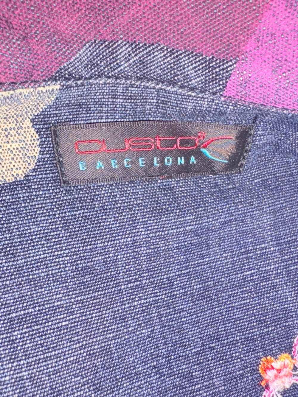 Custo Barcelona,Long Denim Coat with embroidered flowers and Purple - Picture 5 of 5